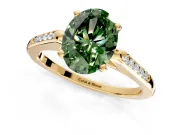 Solitaire Engagement Ring Setting for Fancy Green Oval Center with Channel Accents and Prong Head in Yellow Gold