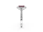 Milgrain Floral Halo Engagement Ring Setting for Fancy Pink Emerald Cut Center with Pave Band and Prong Head in Platinum