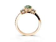 3 Stone Engagement Ring Setting for Fancy Green Pear-Shaped Center with Round Cut Side Accents and Prong Head in Rose Gold