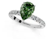 Open Basket Engagement Ring Setting for Fancy Green Pear-Shaped Center with Pave Band and Prong Head in Platinum