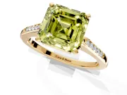 Solitaire Engagement Ring Setting for Fancy Yellow Asscher Cut Center with Channel Accents and Prong Head in Yellow Gold