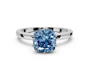 Solitaire Engagement Ring Setting for Fancy Blue Cushion Cut Center with Plain Band and Tulip Prong Head in White Gold