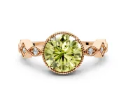 Milgrain Bezel Engagement Ring Setting for Fancy Yellow Round Cut Center with Marquise Stations and Bezel Head in Rose Gold