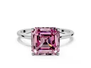 Solitaire Engagement Ring Setting for Fancy Pink Asscher Cut Center with Straight Thin Band and Prong Head in Sterling Silver