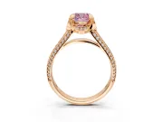 Solitaire Engagement Ring Setting for Fancy Pink Cushion Cut Center with Accented Split Shank and Prong Head in Rose Gold