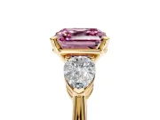 3 Stone Engagement Ring Setting for Fancy Pink Asscher Cut Center with Large Pear-Shaped Accents and Prong Head in Yellow Gold