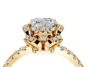 Halo Engagement Ring Setting for Cushion Cut Center with Openwork Halo, Pave Band and Prong Head in Yellow Gold