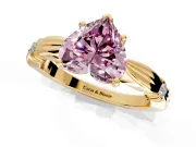 Solitaire Engagement Ring Setting for Fancy Pink Heart-Shaped Center with Carved Leaf Shoulders and Prong Head in Yellow Gold