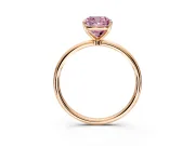 Solitaire Engagement Ring Setting for Fancy Pink Cushion Cut Center with Straight Thin Band and Prong Head in Rose Gold