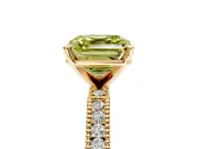 Solitaire Engagement Ring Setting for Fancy Yellow Asscher Cut Center with Milgrain-Edged Pave Band and Prong Head in Yellow Gold