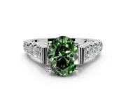 Solitaire Engagement Ring Setting for Fancy Green Oval Center with Pave Cathedral Shoulders and Prong Head in White Gold