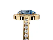 Halo Engagement Ring Setting for Fancy Blue Oval Center with Framed Halo, Pave Band and Prong Head in Yellow Gold