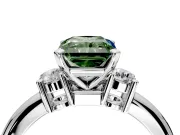 3 Stone Engagement Ring Setting for Fancy Green Radiant Cut Center with Wide Plain Band and Prong Head in Platinum
