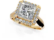 Halo Engagement Ring Setting for Princess Cut Center with Square Band and Prong Head in Yellow Gold