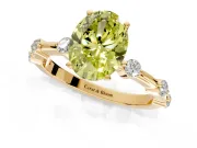 Solitaire Engagement Ring Setting for Fancy Yellow Oval Center with Bezel Station Band and Prong Head in Yellow Gold