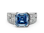 Bezel Engagement Ring Setting for Fancy Blue Asscher Cut Center with Wide Channel-Set Band and Bezel Head in Platinum