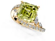 Solitaire Engagement Ring Setting for Fancy Yellow Asscher Cut Center with Pave Bypass Twist Band and Prong Head in Yellow Gold