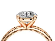 Solitaire Engagement Ring Setting for Round Cut Center with Scrollwork Band and Prong Head in Rose Gold