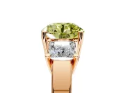 3 Stone Engagement Ring Setting for Fancy Yellow Round Cut Center with Matching Side Accents and Prong Head in Rose Gold