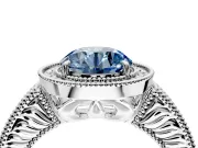 Milgrain Halo Engagement Ring Setting for Fancy Blue Round Cut Center with Pave Band and Prong Head in White Gold