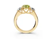 3 Stone Engagement Ring Setting for Fancy Yellow Round Cut Center with Raised Basket Heads and Prong Head in Yellow Gold