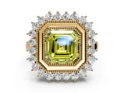 Halo Engagement Ring Setting for Fancy Yellow Asscher Cut Center with Milgrain Bezel Rim, Plain Band and Prong Head in Yellow Gold