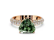 Solitaire Engagement Ring Setting for Fancy Green Heart-Shaped Center with Domed Multi-Row Pave Band and Prong Head in Rose Gold
