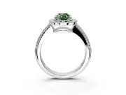 Milgrain Halo Engagement Ring Setting for Fancy Green Oval Center with Three-Sided Pave Band and Prong Head in Platinum