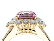 Halo Engagement Ring Setting for Fancy Pink Asscher Cut Center with Two-Strand Split Shank and Prong Head in Yellow Gold
