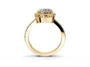 Halo Engagement Ring Setting for Heart-Shaped Center with Inner Milgrain Border and Prong Head in Yellow Gold