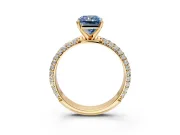 Solitaire Engagement Ring Setting for Fancy Blue Radiant Cut Center with Domed Multi-Row Pave Band and Prong Head in Yellow Gold