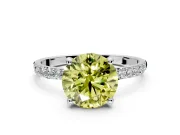 Solitaire Engagement Ring Setting for Fancy Yellow Round Cut Center with Pave Accents and Prong Head in Sterling Silver