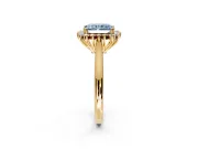 Starburst Halo Engagement Ring Setting for Fancy Blue Radiant Cut Center with Thin Round-Wire Band and Prong Head in Yellow Gold