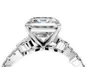 Leaf Motif Engagement Ring Setting for Asscher Cut Center with Pave Band and Prong Head in White Gold