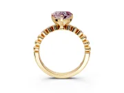 Solitaire Engagement Ring Setting for Fancy Pink Heart-Shaped Center with Bezel-Dot Beaded Band and Prong Head in Yellow Gold