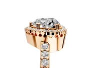Halo Engagement Ring Setting for Heart-Shaped Center with Inner Milgrain Border and Prong Head in Rose Gold