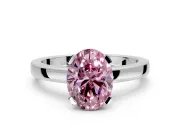 Solitaire Engagement Ring Setting for Fancy Pink Oval Center with Plain Band and Flat Tab Prong Head in White Gold