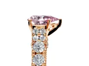 Solitaire Engagement Ring Setting for Fancy Pink Pear-Shaped Center with Pave Cathedral Shoulders and Prong Head in Rose Gold