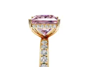 Hidden Halo Engagement Ring Setting for Fancy Pink Princess Cut Center with Pave Band and Prong Head in Yellow Gold