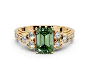 Cluster Engagement Ring Setting for Fancy Green Emerald Cut Center with Bezel Accent Clusters and Prong Head in Yellow Gold