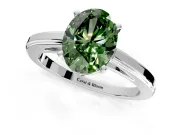 Solitaire Engagement Ring Setting for Fancy Green Oval Center with Flat-Sided Plain Band and Prong Head in Sterling Silver