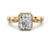 Milgrain Bezel Engagement Ring Setting for Radiant Cut Center with Marquise Stations and Bezel Head in Yellow Gold
