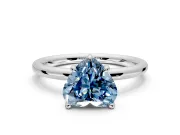 Hidden Halo Engagement Ring Setting for Fancy Blue Heart-Shaped Center with Thin Rounded Band and Prong Head in Sterling Silver