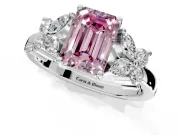 Floral Engagement Ring Setting for Fancy Pink Emerald Cut Center with Marquise Cluster Shoulders and Prong Head in Platinum