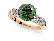5 Stone Engagement Ring Setting for Fancy Green Round Cut Center with Graduated Accents and Prong Head in Rose Gold