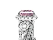Bypass Halo Engagement Ring Setting for Fancy Pink Princess Cut Center with Bezel Accents, Milgrain and Prong Head in White Gold
