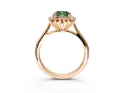 Starburst Halo Engagement Ring Setting for Fancy Green Cushion Cut Center with Thin Round-Wire Band and Prong Head in Rose Gold