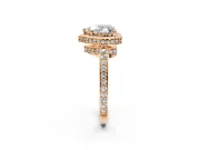Halo Engagement Ring Setting for Heart-Shaped Center with Metal-Rimmed Halo, Pave Band and Prong Head in Rose Gold