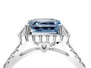 Milgrain Floral Halo Engagement Ring Setting for Fancy Blue Asscher Cut Center with Pave Band and Prong Head in Platinum