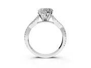 Solitaire Engagement Ring Setting for Heart-Shaped Center with Twisted Pave Split Shank and Prong Head in Sterling Silver
